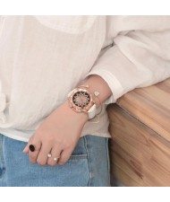 6 Colors Available Lotus Flower Engraving High Fashion Leather Wrist Watch