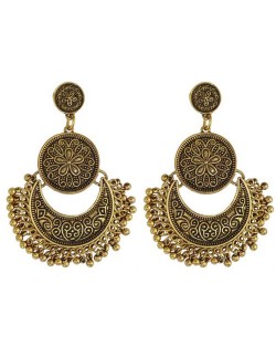 Vintage Flowers Engraving Bohemian Fashion Women Statement Earrings - Golden