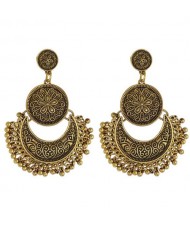 Vintage Flowers Engraving Bohemian Fashion Women Statement Earrings - Golden