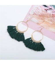 High Fashion Cotton Threads Tassel Big Hoop Statement Earrings - Green