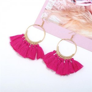 High Fashion Cotton Threads Tassel Big Hoop Statement Earrings - Rose