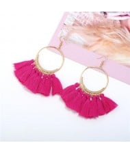 High Fashion Cotton Threads Tassel Big Hoop Statement Earrings - Rose