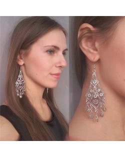 Hollow Floral Waterdrop Dangling Fashion Earrings - Silver