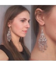 Hollow Floral Waterdrop Dangling Fashion Earrings - Silver