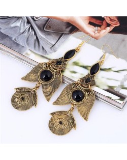 Resin Beads Embellished Vintage Dangling Flowers Fashion Statement Earrings - Golden