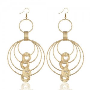 Multiple Hoops Design Bold Style Fashion Earrings - Golden