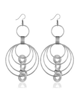 Multiple Hoops Design Bold Style Fashion Earrings - Silver