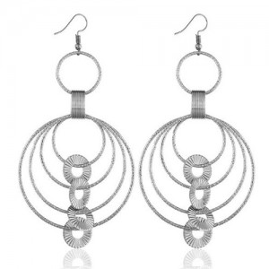 Multiple Hoops Design Bold Style Fashion Earrings - Silver