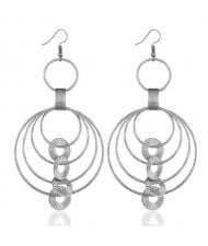 Multiple Hoops Design Bold Style Fashion Earrings - Silver