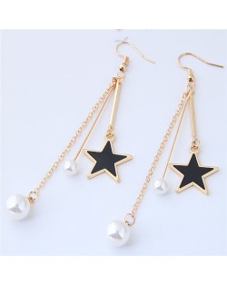 Beads and Rhinestone Embellished Hollow Hoop Design Fashion Statement Earrings - Black