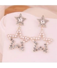 Pearl and Rhinestone Embellished Hollow Hoop Design Fashion Statement Earrings