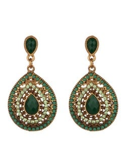 Gem and Beads Embellished Waterdrop Shape Bohemian Fashion Earrings - Green