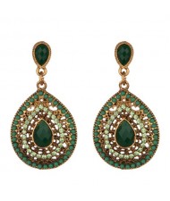 Gem and Beads Embellished Waterdrop Shape Bohemian Fashion Earrings - Green