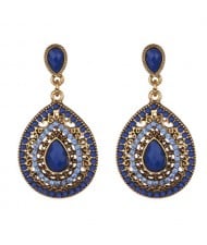 Gem and Beads Embellished Waterdrop Shape Bohemian Fashion Earrings - Blue