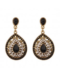 Gem and Beads Embellished Waterdrop Shape Bohemian Fashion Earrings - Black