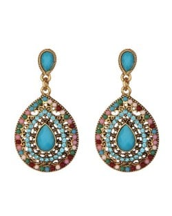 Gem and Beads Embellished Waterdrop Shape Bohemian Fashion Earrings - Multicolor