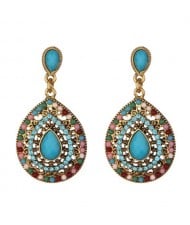 Gem and Beads Embellished Waterdrop Shape Bohemian Fashion Earrings - Multicolor