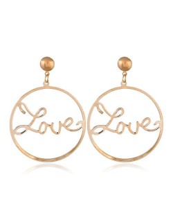 Love Theme Hollow Round Hoop Alloy Fashion Earrings - Golden