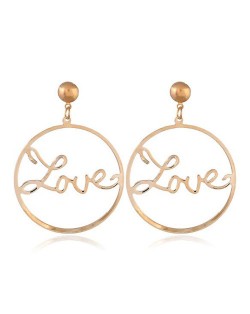 Love Theme Hollow Round Hoop Alloy Fashion Earrings - Golden