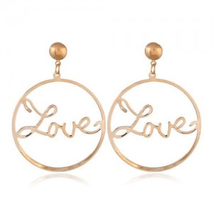 Love Theme Hollow Round Hoop Alloy Fashion Earrings - Golden