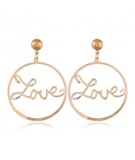 Love Theme Hollow Round Hoop Alloy Fashion Earrings - Golden