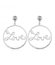 Love Theme Hollow Round Hoop Alloy Fashion Earrings - Silver