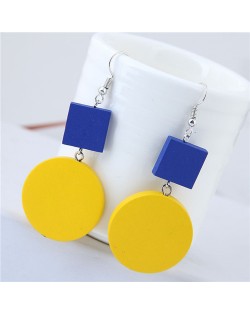 Round and Square Combo Pendants Wooden Fashion Statement Earrings 