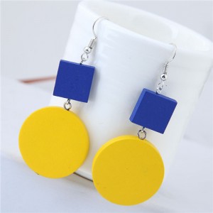 Round and Square Combo Pendants Wooden Fashion Statement Earrings 