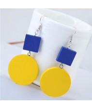 Round and Square Combo Pendants Wooden Fashion Statement Earrings 
