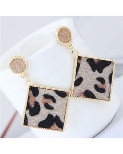 Leopard Prints Golden Rimmed Square Shape Fashion Earrings