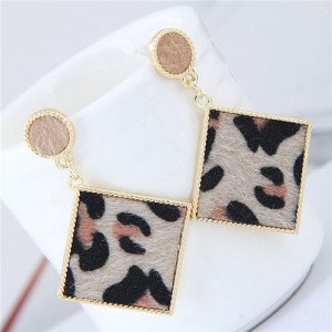 Leopard Prints Golden Rimmed Square Shape Fashion Earrings