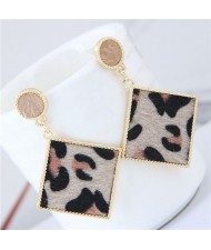 Leopard Prints Golden Rimmed Square Shape Fashion Earrings