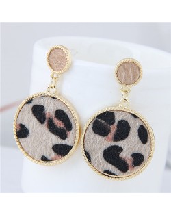 Leopard Prints Golden Rimmed Round Shape Fashion Earrings