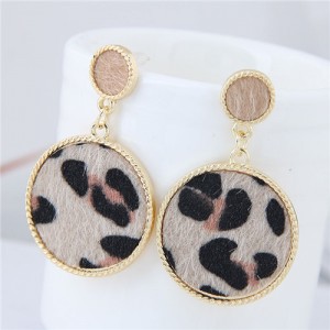 Leopard Prints Golden Rimmed Round Shape Fashion Earrings