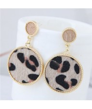 Leopard Prints Golden Rimmed Round Shape Fashion Earrings