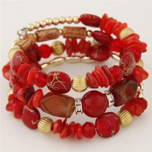 Fashion Multi-layers Bead Bracelet - Red