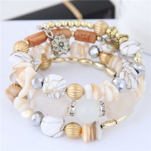Fashion Multi-layers Bead Bracelet - White
