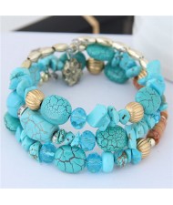 Fashion Multi-layers Bead Bracelet - Blue