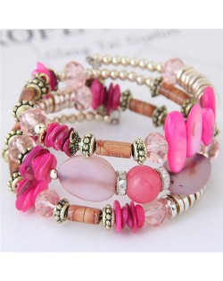 Fashion Multi-layers Bead Bracelet - Rose