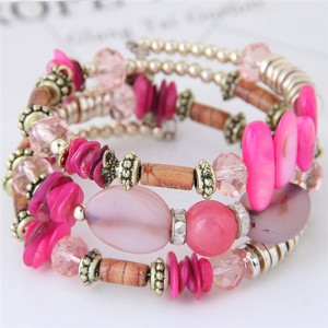 Fashion Multi-layers Bead Bracelet - Rose