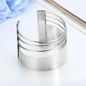 Unique Hollow Design Wide Style Open-end Alloy Fashion Bangle - Silver