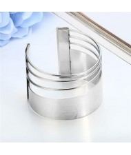 Unique Hollow Design Wide Style Open-end Alloy Fashion Bangle - Silver