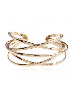 Vintage Hollow Design Open-end Style Elegant Fashion Bangle - Golden