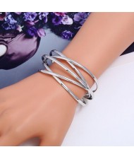 Vintage Hollow Design Open-end Style Elegant Fashion Bangle - Silver