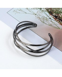 Vintage Hollow Design Open-end Style Elegant Fashion Bangle - Gun Black