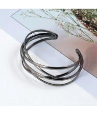 Vintage Hollow Design Open-end Style Elegant Fashion Bangle - Gun Black
