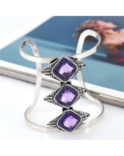 Gem Inlaid Hollow High Fashion Folk Style Alloy Bangle - Purple