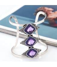 Gem Inlaid Hollow High Fashion Folk Style Alloy Bangle - Purple