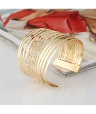 Multi-layers Wide Design Chunky Style Open-end High Fashion Alloy Bracelet - Golden