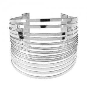 Multi-layers Wide Design Chunky Style Open-end High Fashion Alloy Bracelet - Silver